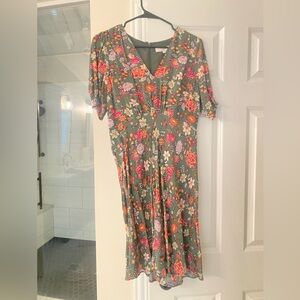 LOFT Green Floral Midi Dress